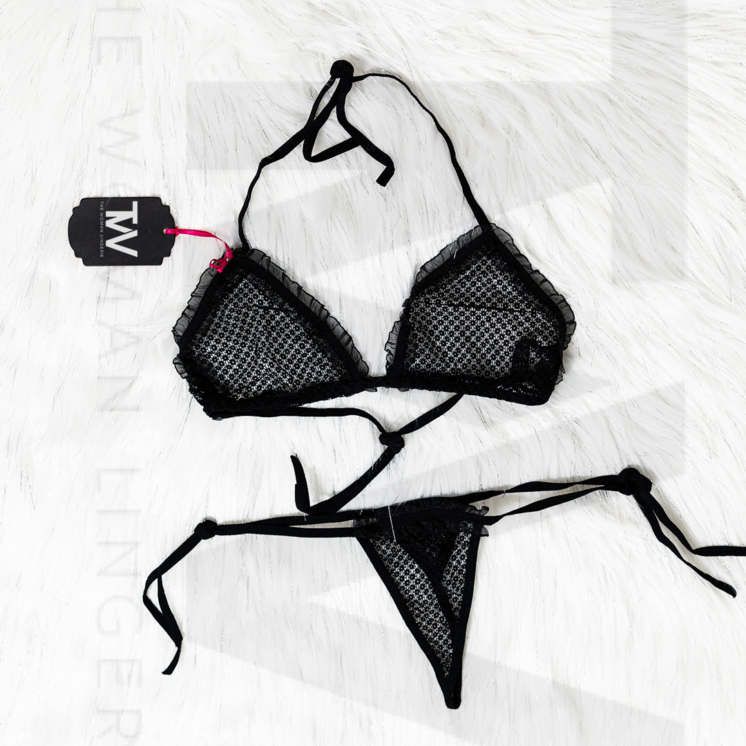 Two-piece Lingerie with Black Mesh
